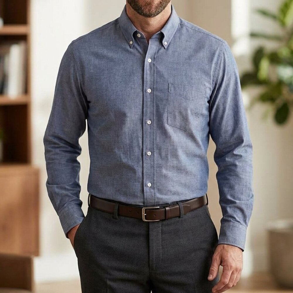 J. CREW Men's Mercantile Flex Blue Chambray Cotton Shirt Size Small NEW